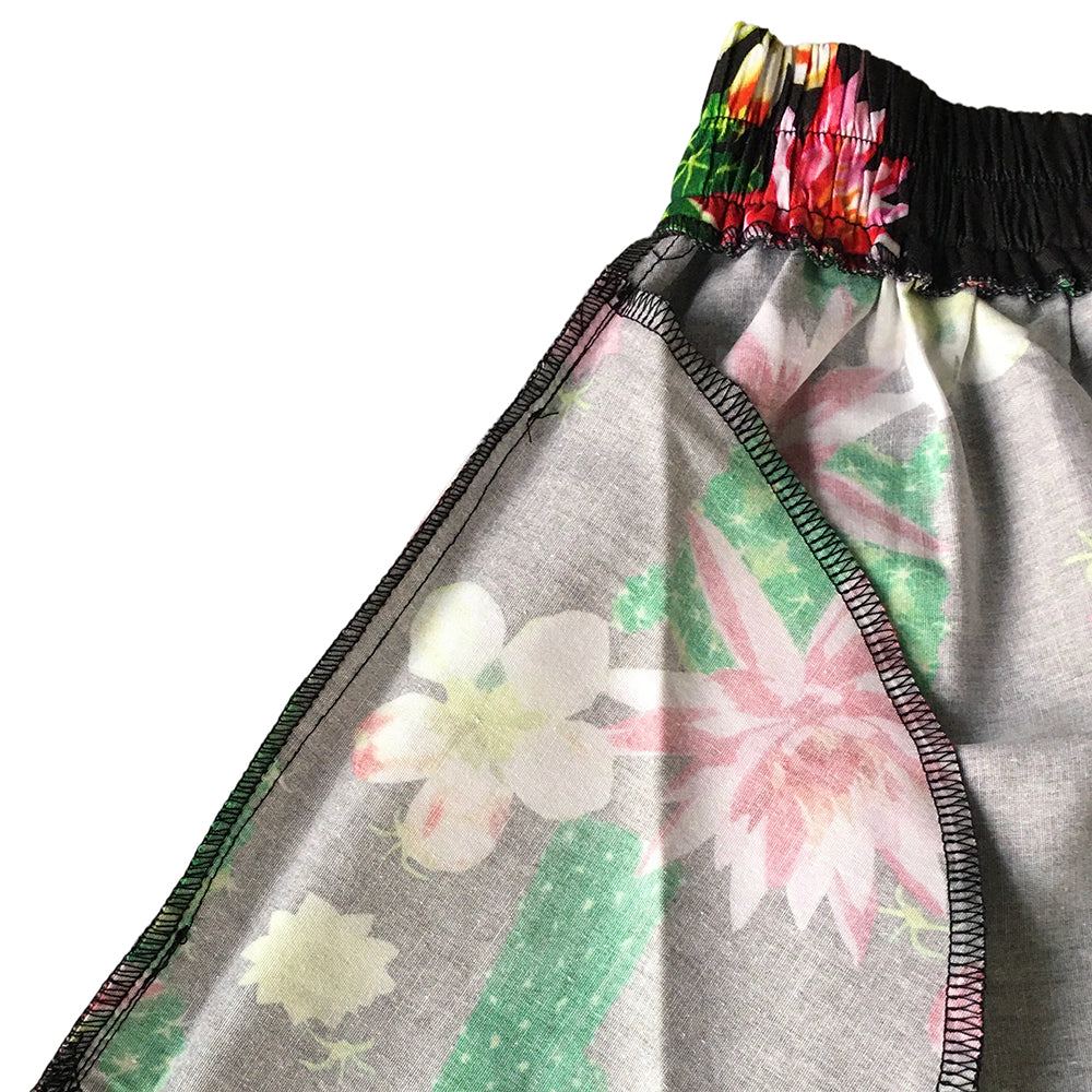 Cactus Floral Print High-Waist A-Line Midi Skirt - Retro 1950s Vintage Summer Brunch Party Casual Skirt