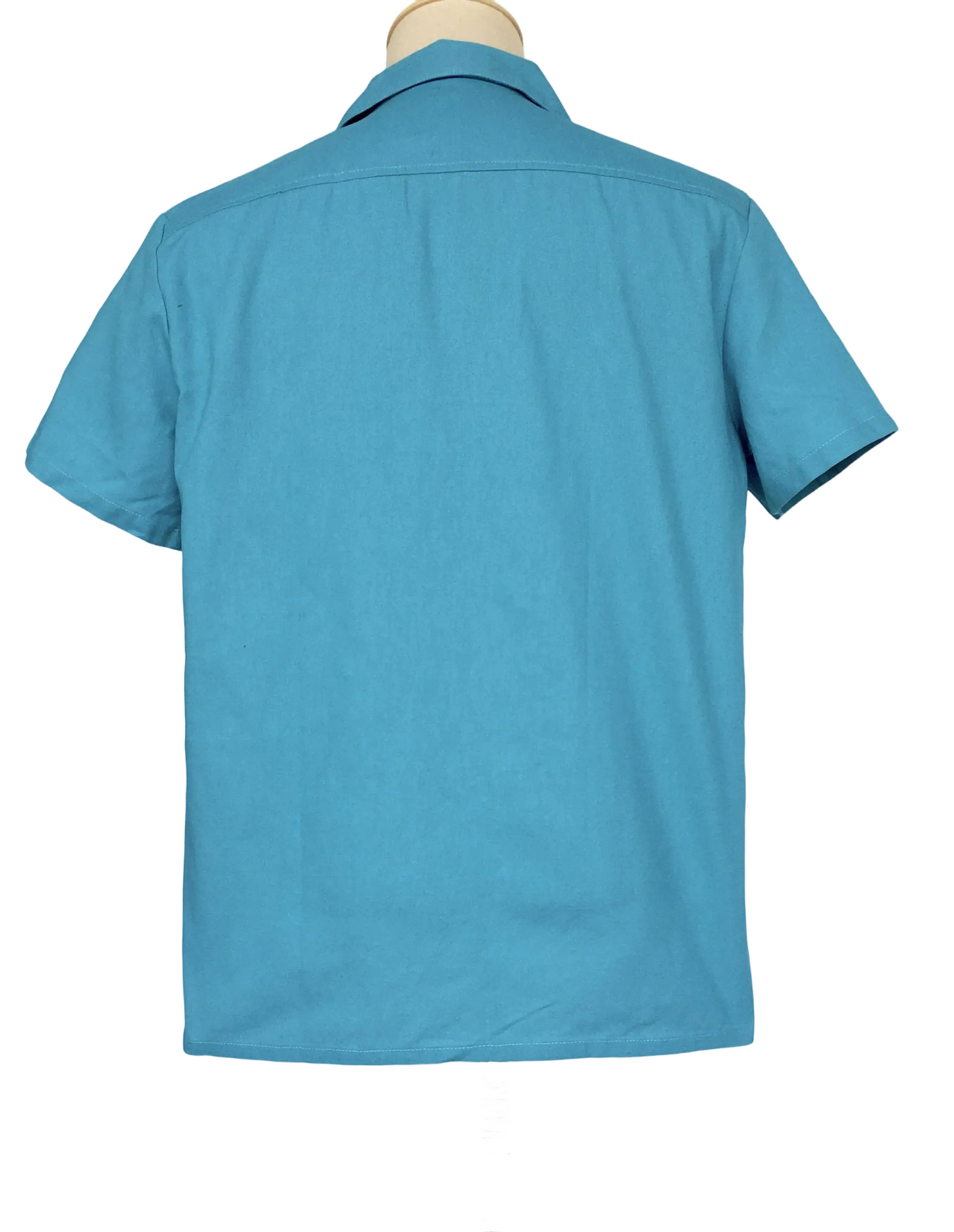 Men's Cuban Collar Short Sleeve Shirt Retro Blue & Pink Casual Button-Down Top with Chest Pocket