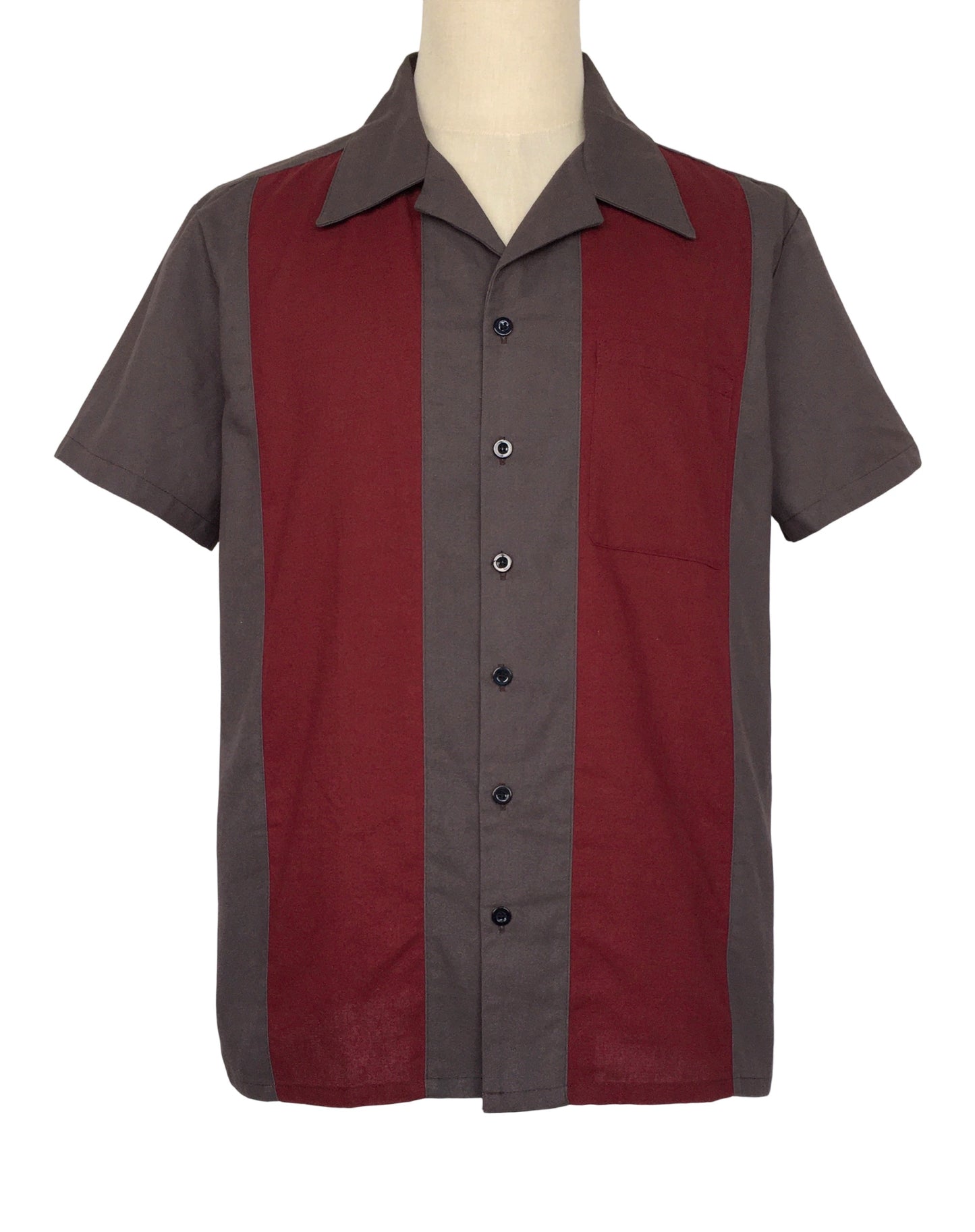 Selling plus size men's shirts, gray, red, brown spliced group clothes, European and American retro punk workwear