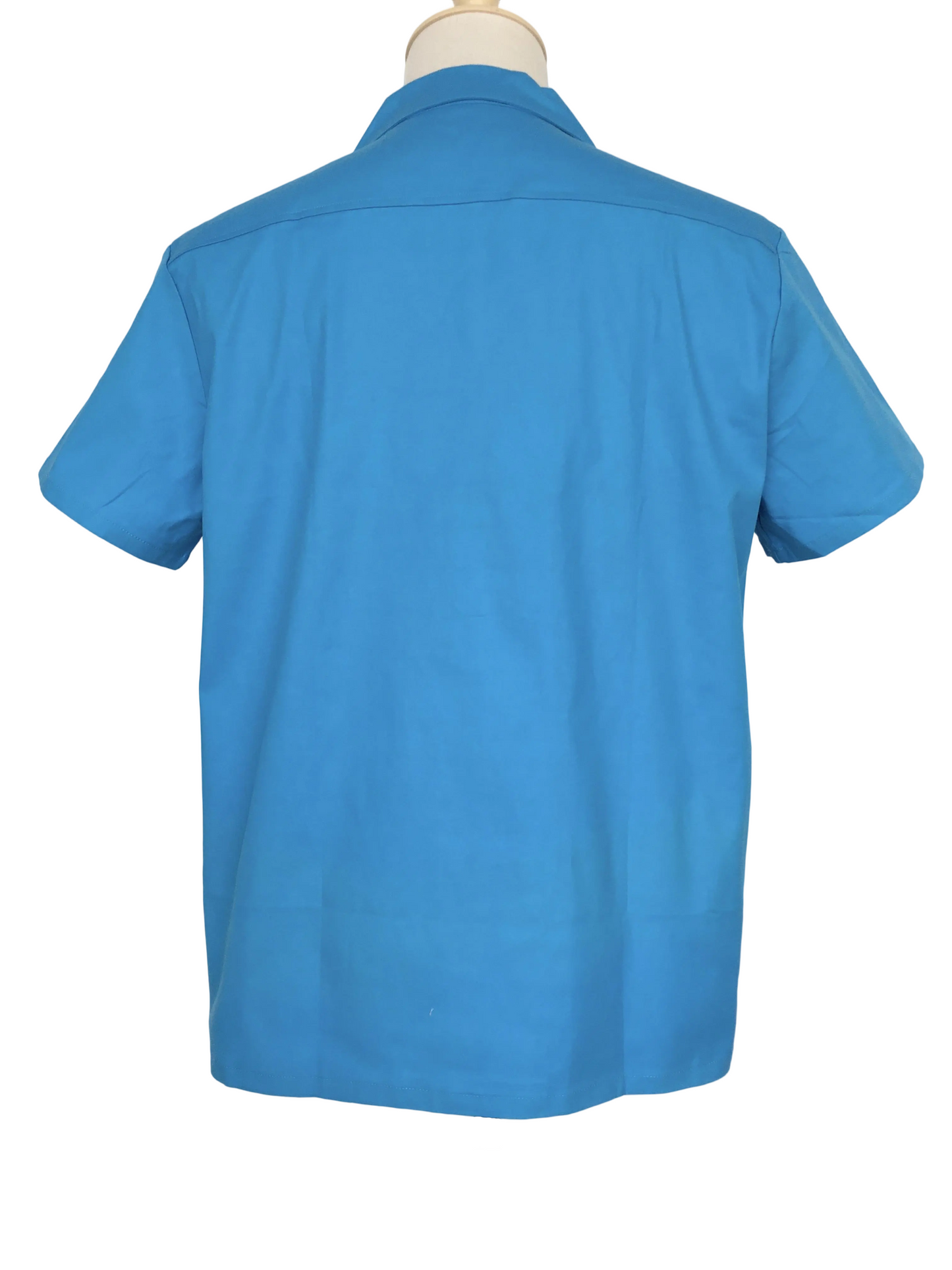 Retro Wide-Striped Men's Cuban Collar Shirt - Short Sleeve Blue & Cream Casual Button-Up