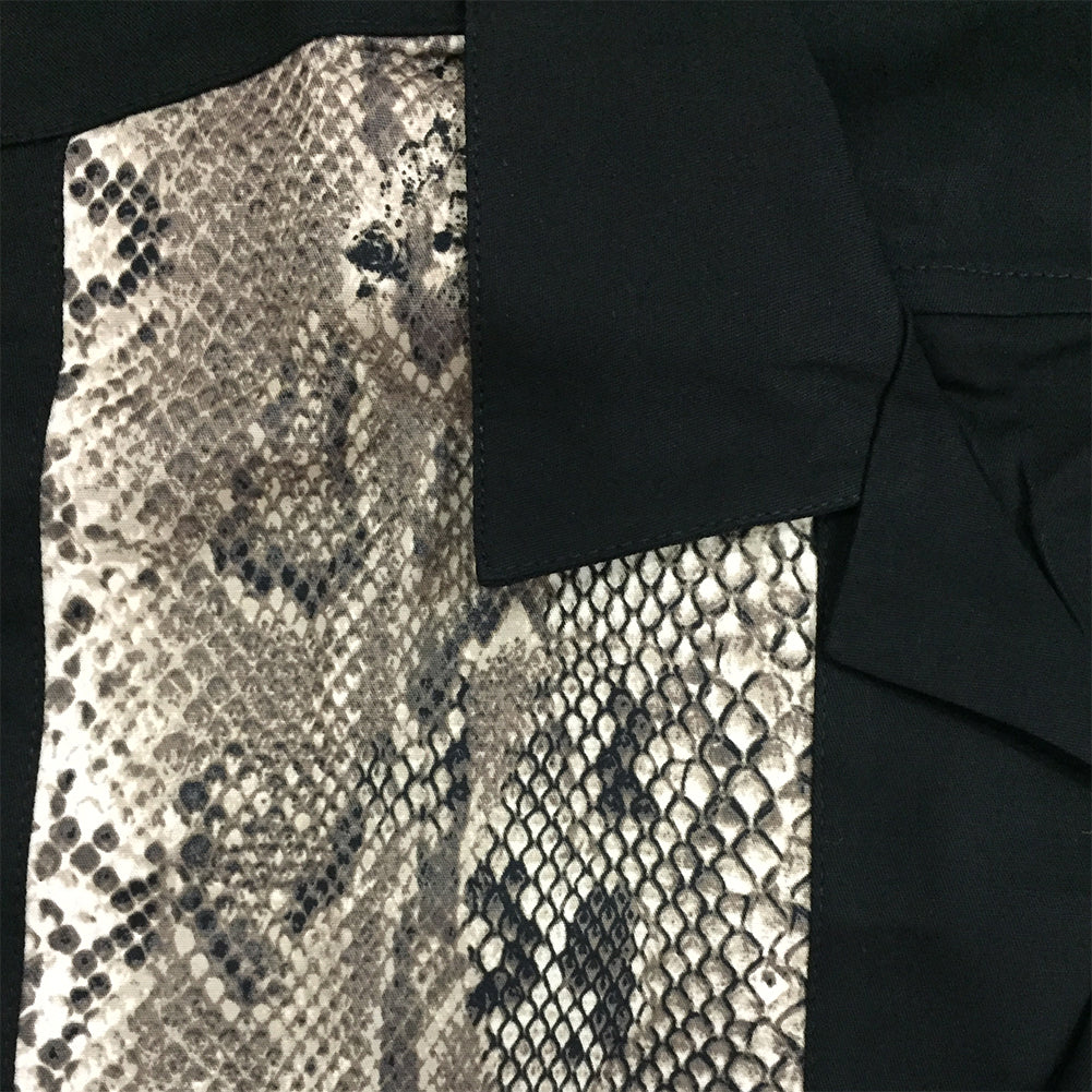Black Cuban Collar Shirt with Snake Print Casual Retro Short Sleeve Men's Cotton Shirts