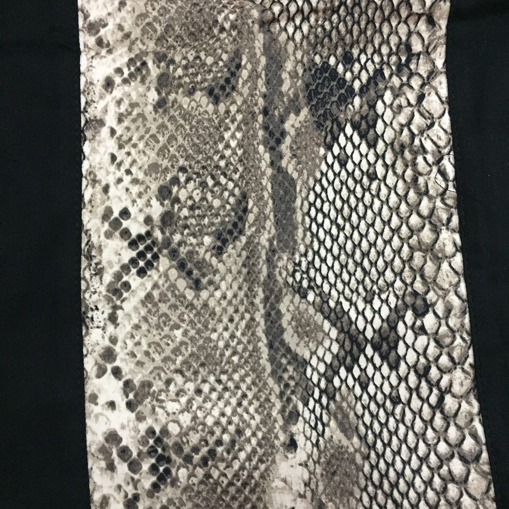 Black Cuban Collar Shirt with Snake Print Casual Retro Short Sleeve Men's Cotton Shirts