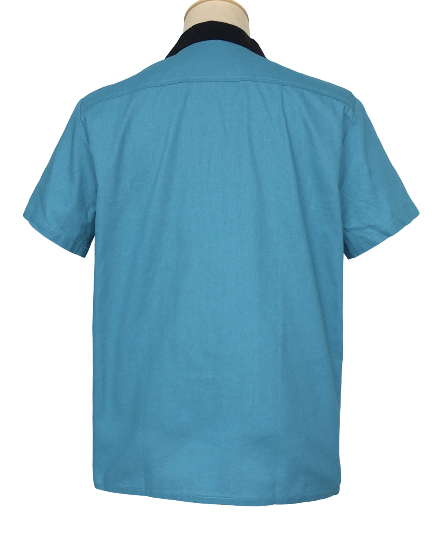 Candowlook Original Design Men's Bowling Shirt, Teal Black Cream Color Block, Cotton Loose Short Sleeve Casual Daily Wear (Plus Size Available)