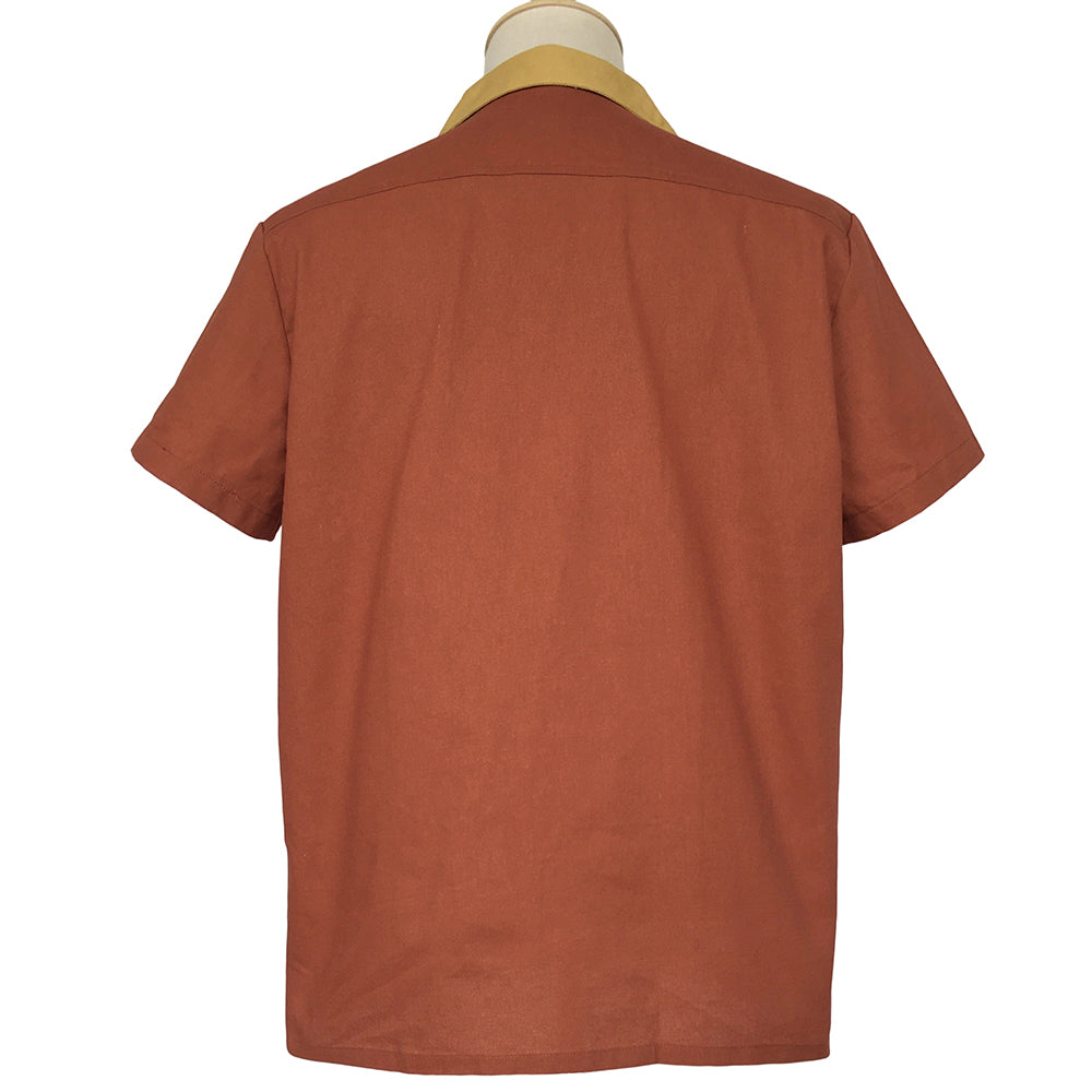 Men's Retro Cuban Collar Short-Sleeve Color Block Shirt (Brown/Beige/White) - Relaxed Fit Casual Top