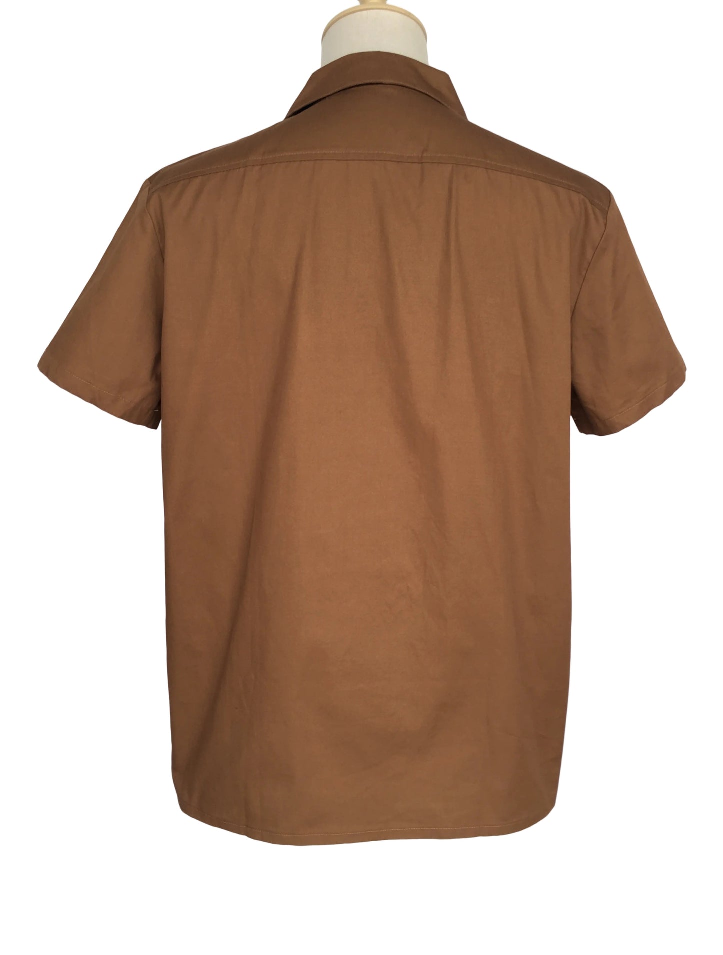 Men's Retro Cuban Collar Color Block Shirt Brown Grey Patchwork Short Sleeve Casual Button Down Shirt