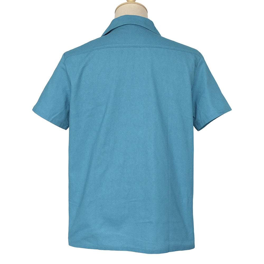 Men's short sleeved shirt guitar color blocked cotton loose casual fake pocket original design