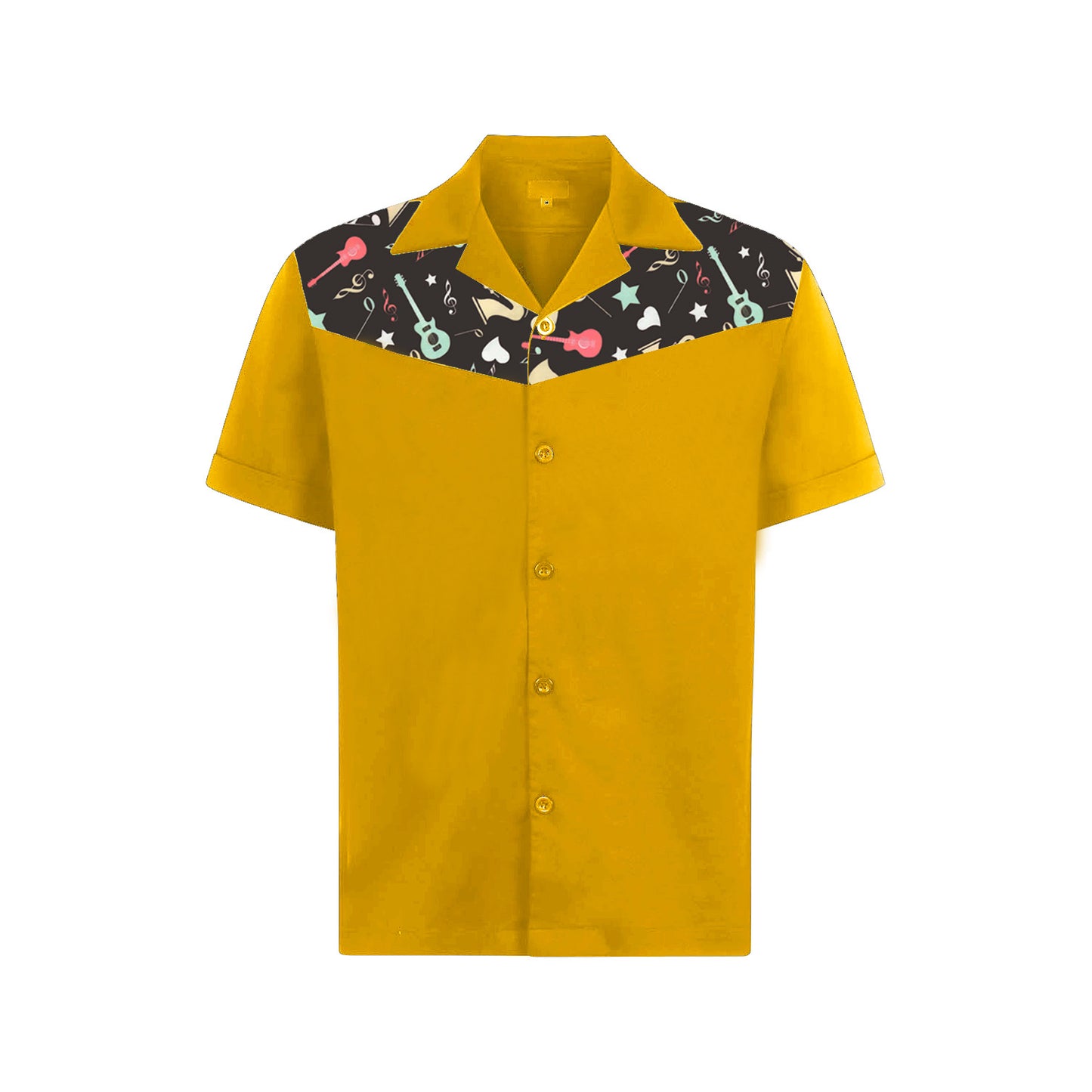 European and American men's new rock music symbol printed pocket cotton summer casual short sleeved shirt