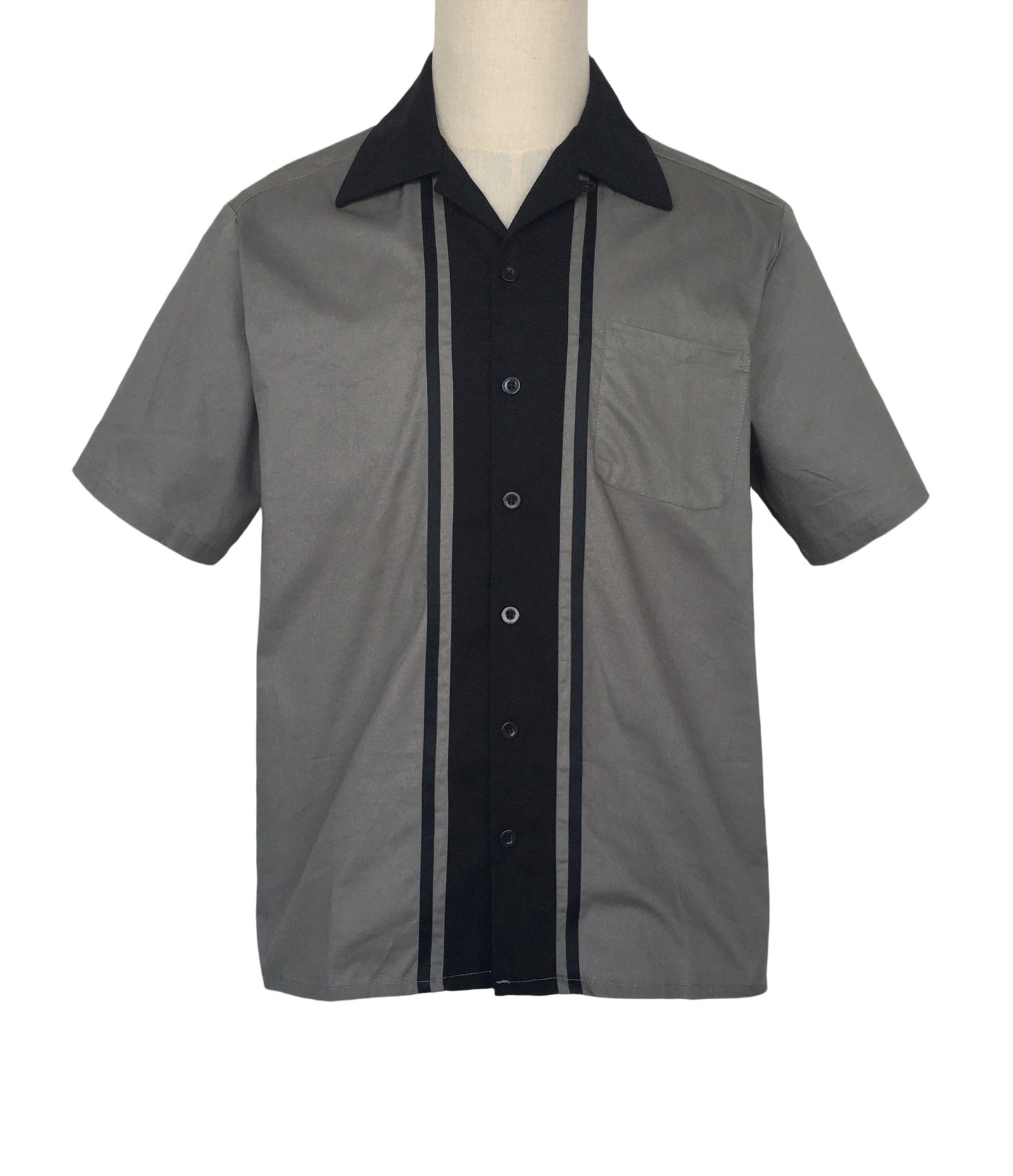 Men's Retro Color Block Oversize Short Sleeve Shirt Workwear Collared Button Down Gray Black Casual Top