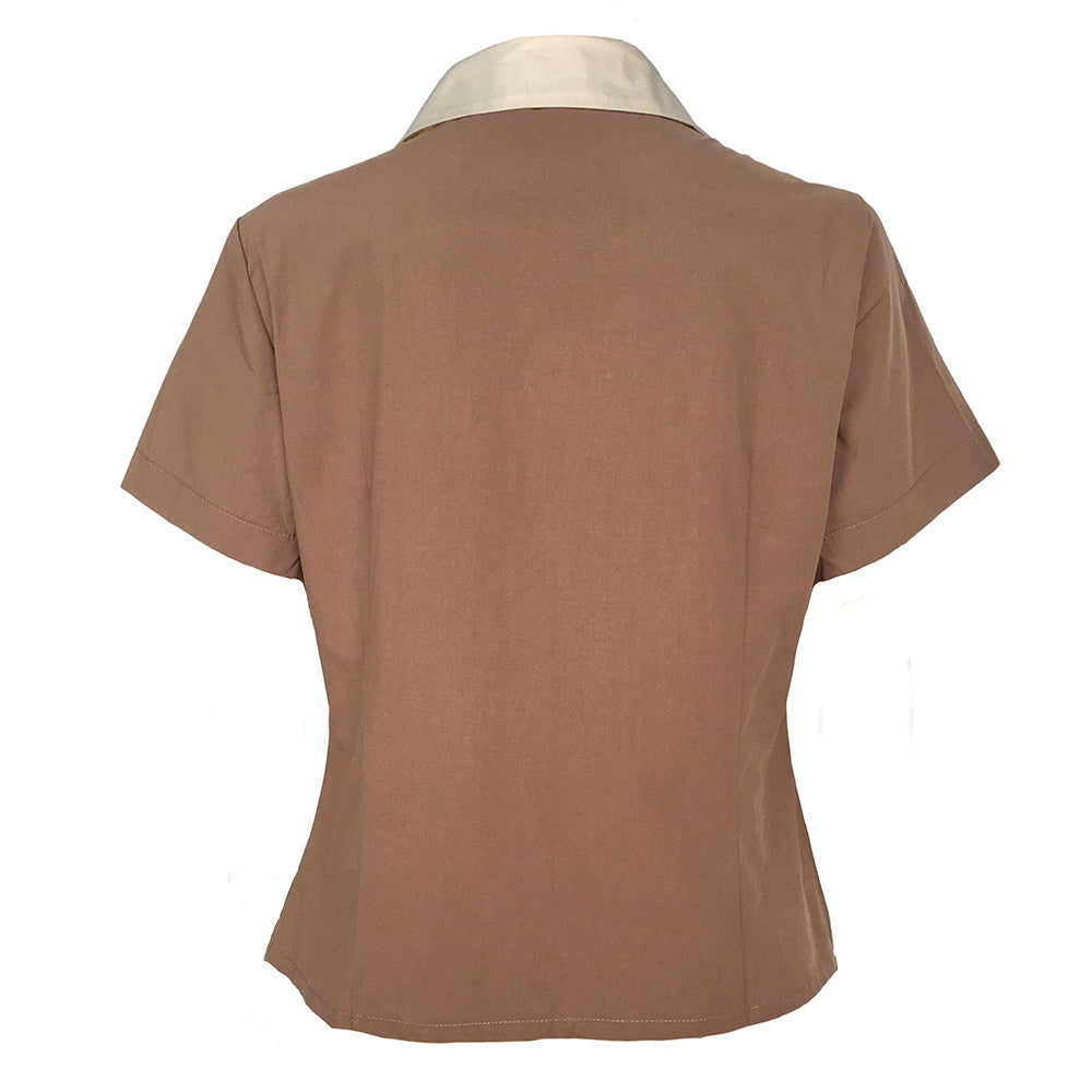 Women’s Vintage Short - Sleeve Shirt with Contrast Collar | Retro Button - Down Blouse