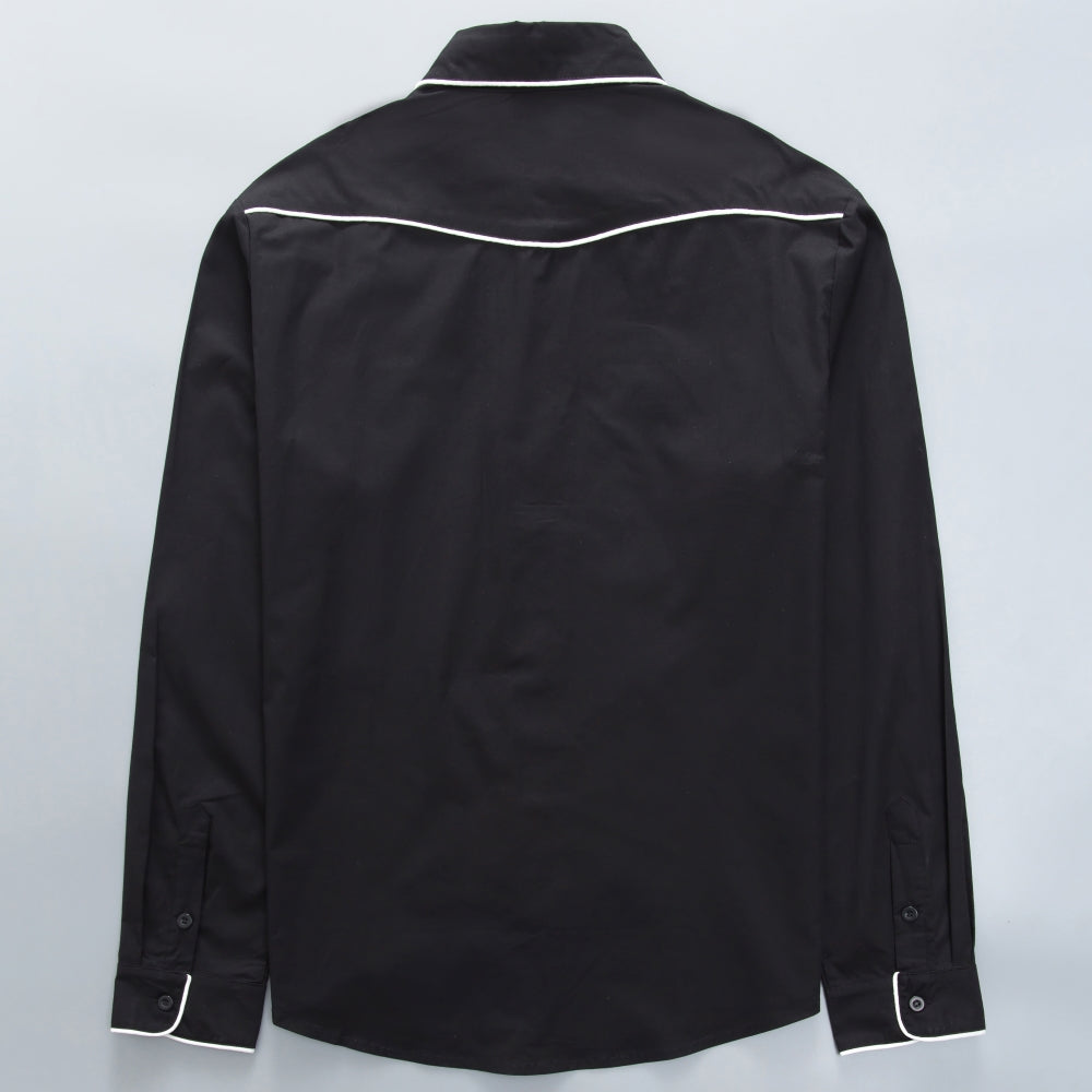 Embrace Western Coolness! Black Long - sleeve Shirts with White Lines Detailing