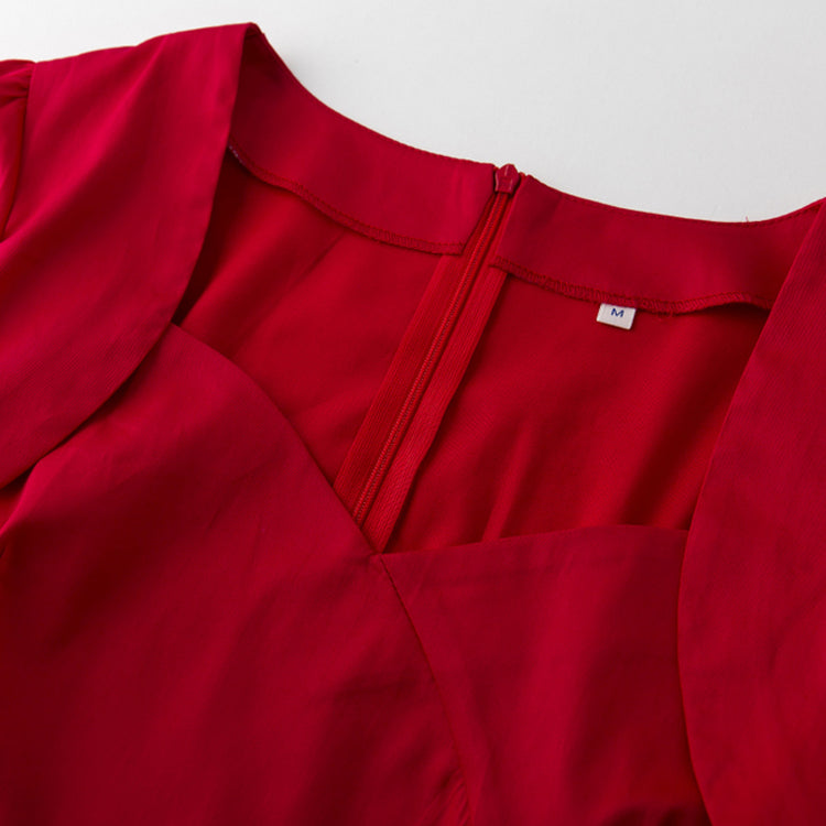1950s American Country Meets French Retro - Sexy & Slimming Short - Sleeve Top with Unique Square & Heart - Shaped Neckline