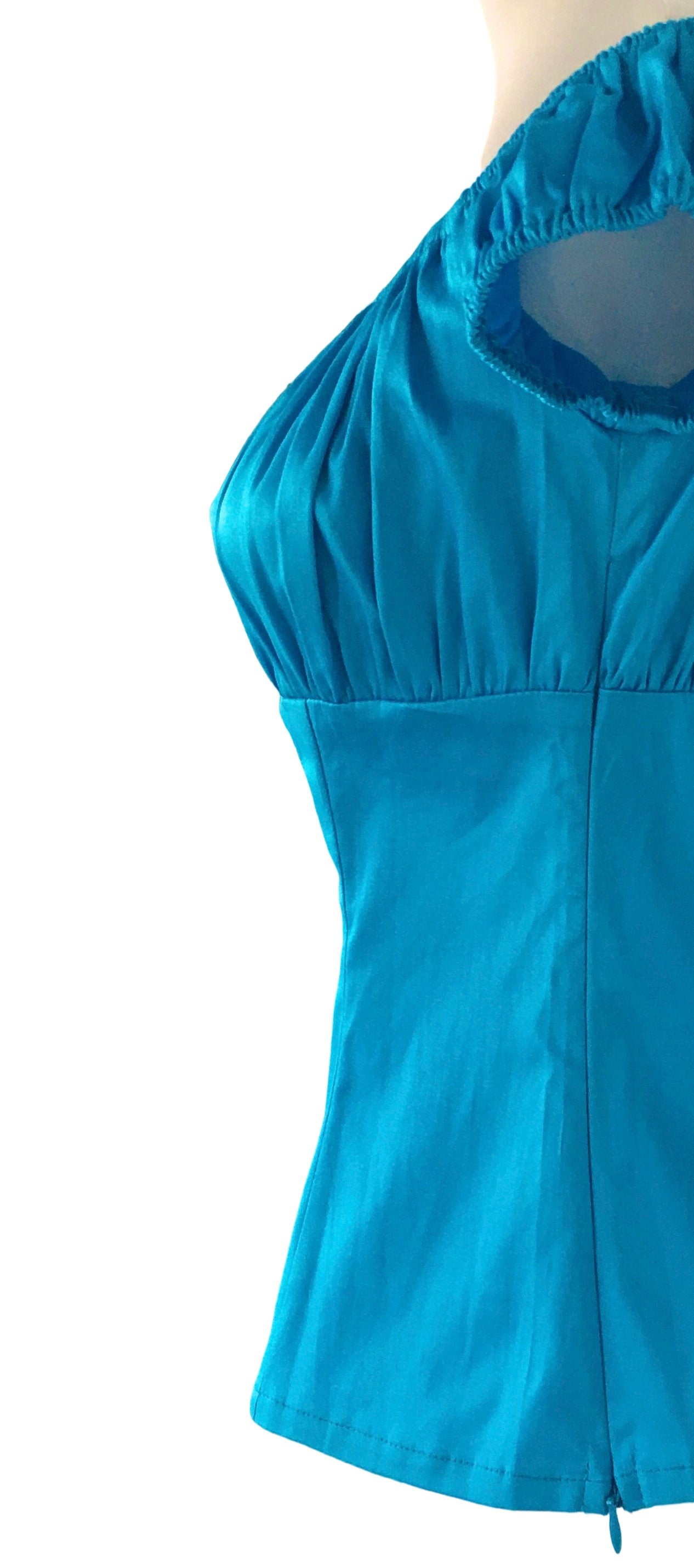 Vintage Rockabilly Off Shoulder Cotton Peplum Top - Teal Retro Pinup Blouse for Women