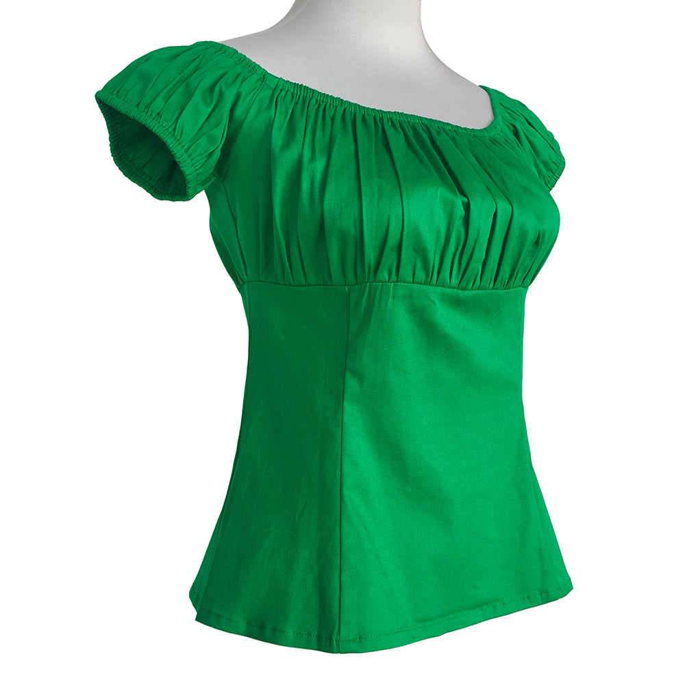 Original Design Vintage Bright Green Off-Shoulder Ruffled Top - Small-Batch Customizable & In-Stock Available