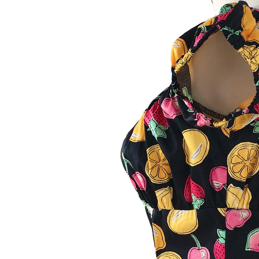 Women's Vintage Fruit Print Off-Shoulder Top | Rockabilly Pinup Style Blouse - Bulk Order & Custom Options