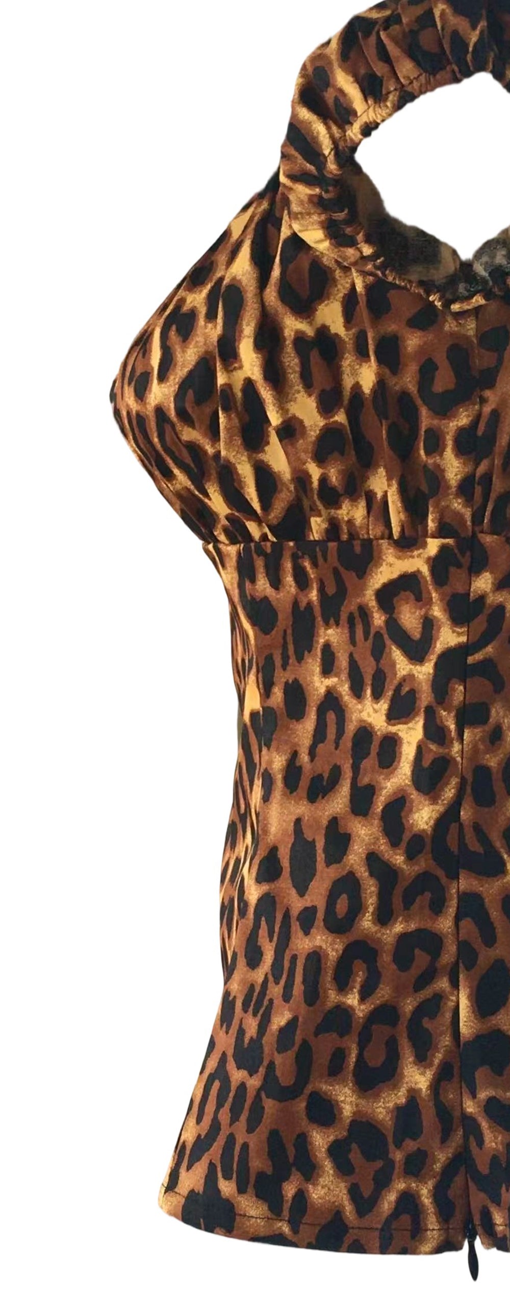 Vintage Leopard Print Off Shoulder Top Women's Slim Fit Short Sleeve Blouse Retro Style Party Casual Shirt