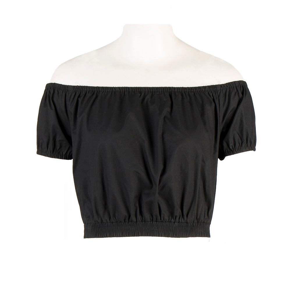 Sexy & Stylish! Off - the - Shoulder Cropped Short - Sleeve Top with Puffed Sleeves - Showcase Your Shoulder Line!
