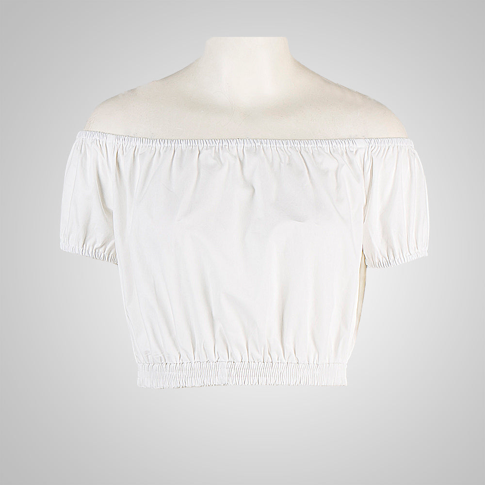 Sexy & Stylish! Off - the - Shoulder Cropped Short - Sleeve Top with Puffed Sleeves - Showcase Your Shoulder Line!