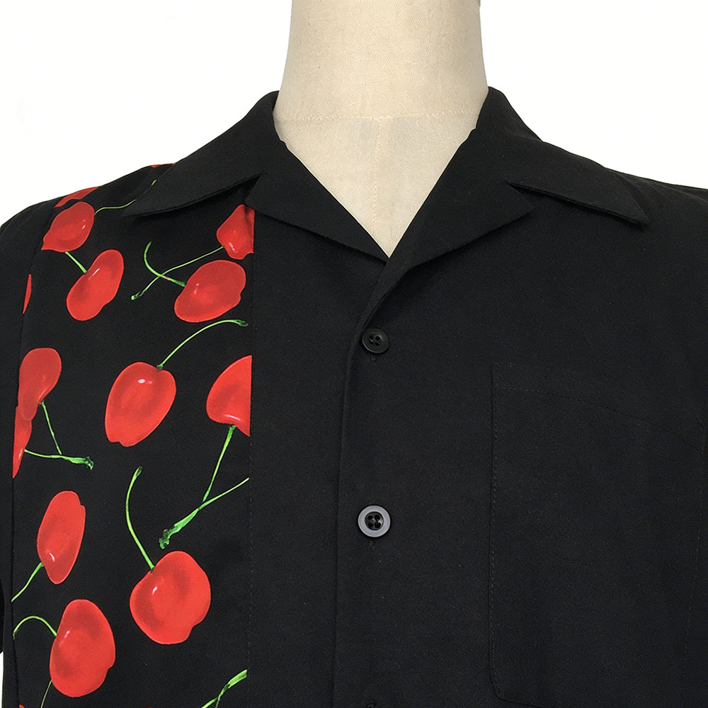 Retro Cherry Print Cuban Collar Shirt | Men's Vintage Bowling Button Down Shirt