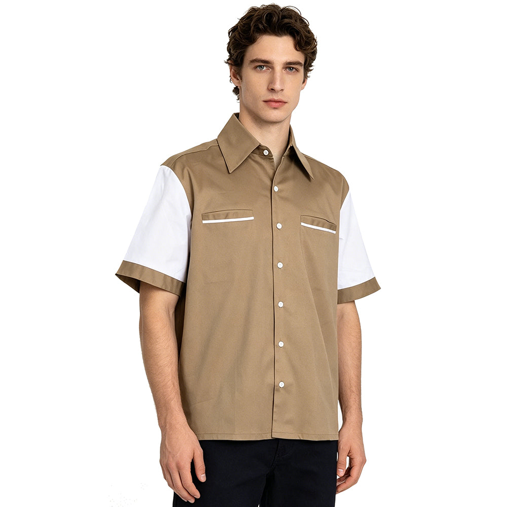 Men's Black & White Color Block Bowling Shirt – Retro 50s Short Sleeve Button Down