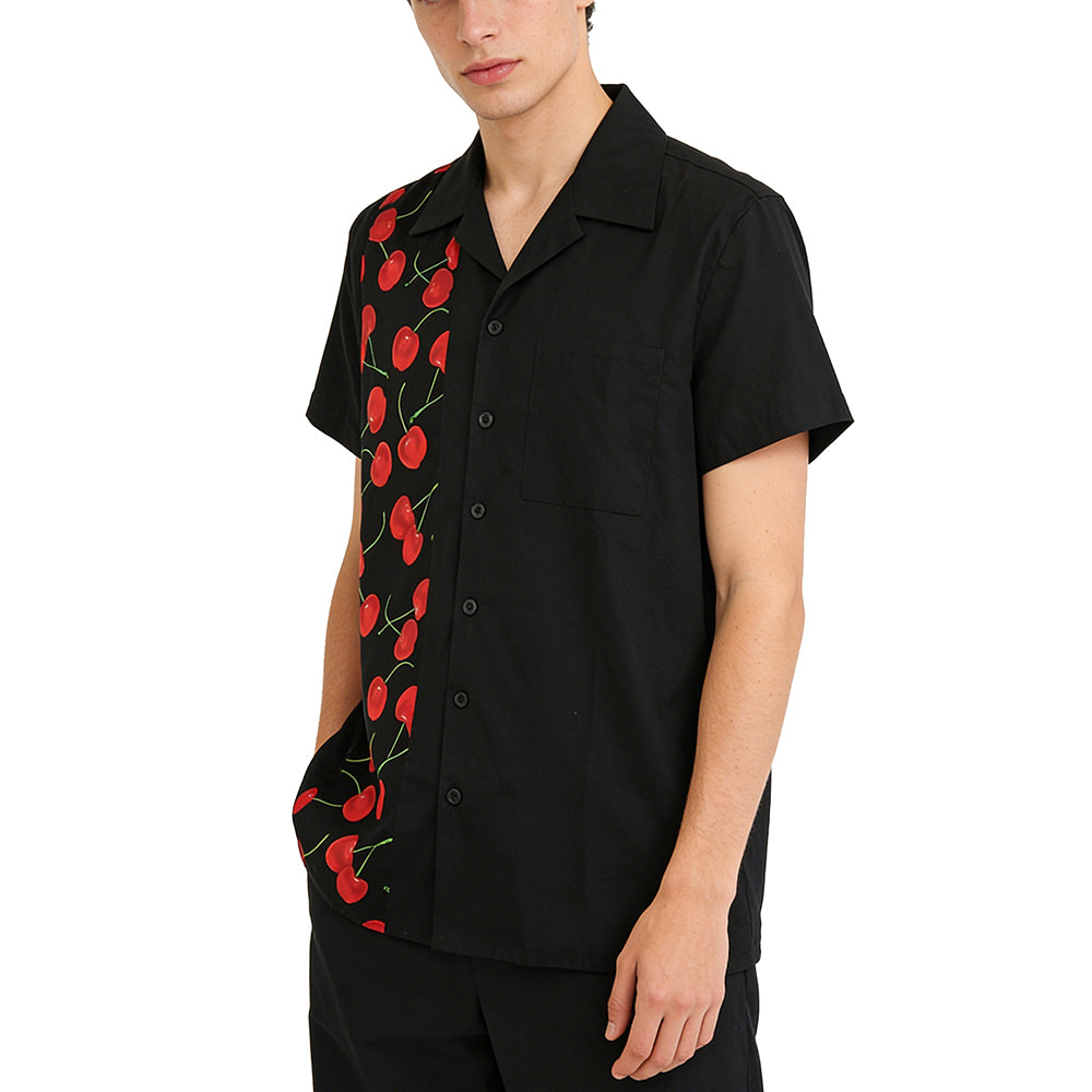 Retro Cherry Print Cuban Collar Shirt | Men's Vintage Bowling Button Down Shirt