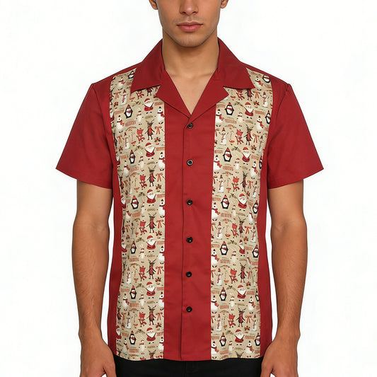 Dropshipping Festival Stage Party Clothing Men’s Panel Bowling Shirts Cotton