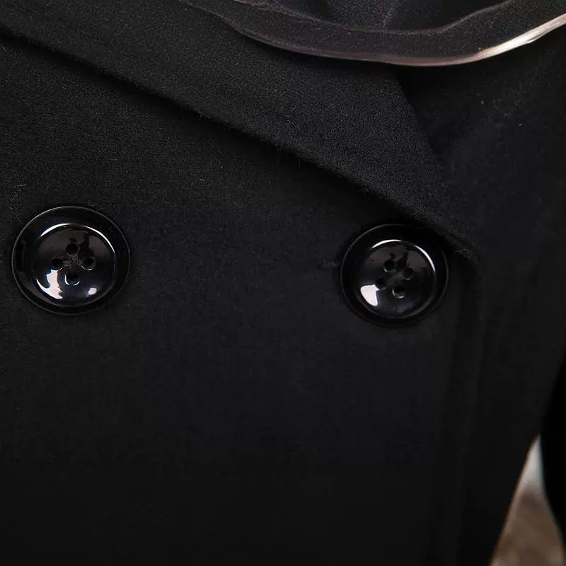 Women's Wool Blend Trench Coat - 30% Wool 70% Polyester Double Breasted with Self-Tie Belt | Vintage Elegant Black Mid-Length Winter Coat