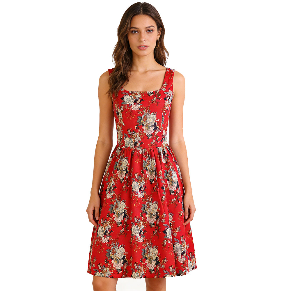 Wholesaler Customized Manufacturing Vintage Style Dresses Linen Cotton Knee Length