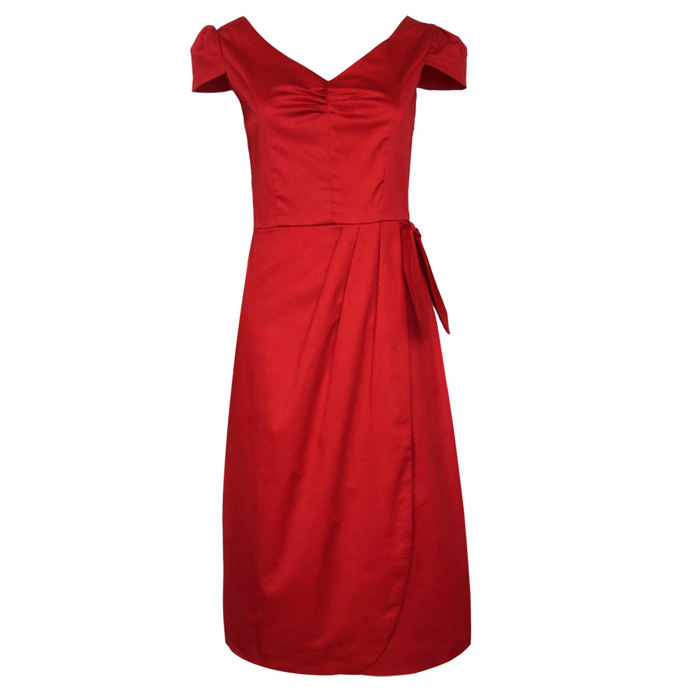 Turquoise Vintage 50s Sweetheart V-Neck Cap Sleeve Ruched Tie-Waist Midi Dress | Cocktail Garden Party Wedding