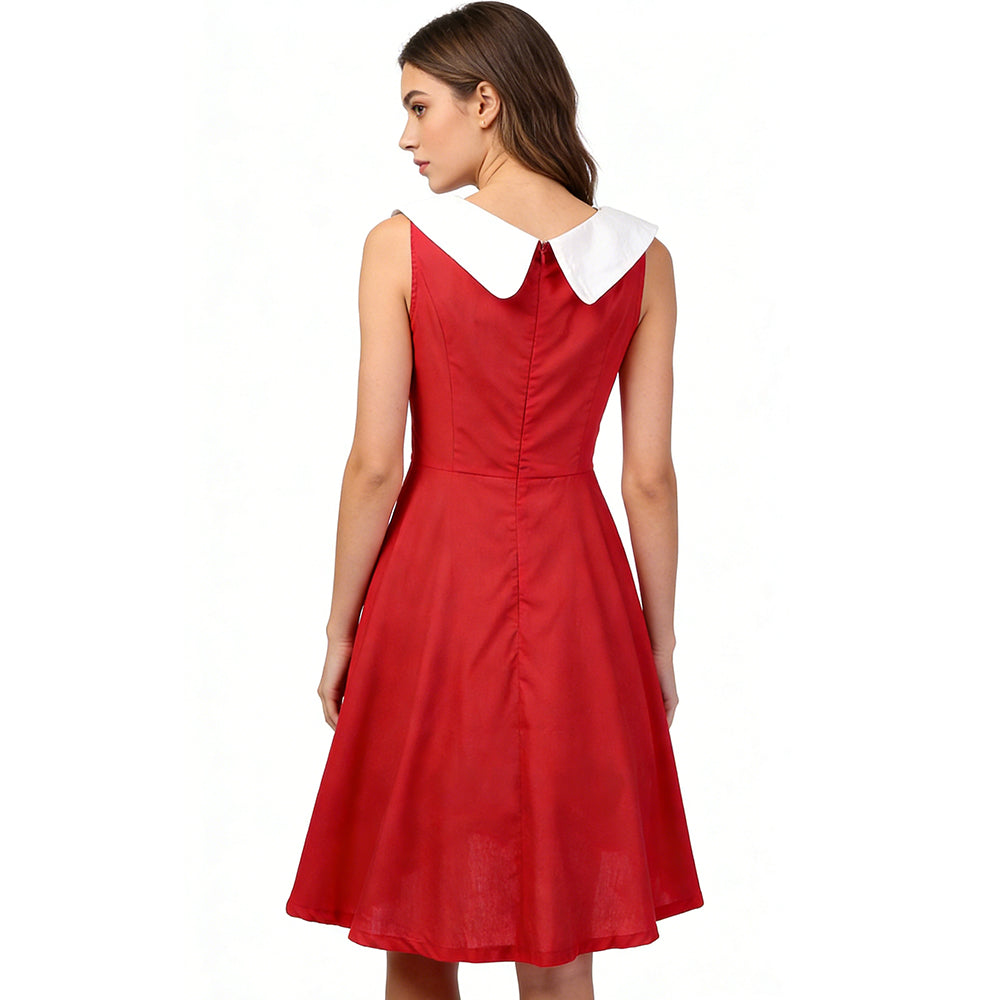 Quick Sale! Trendy Red Sleeveless Dress with Charming Peter Pan Colla
