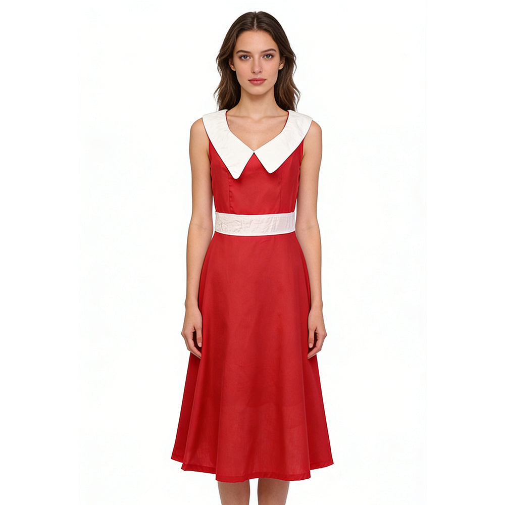 Quick Sale! Trendy Red Sleeveless Dress with Charming Peter Pan Colla