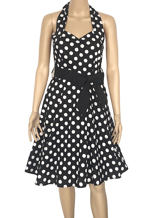 Best - Seller! Retro Polka - Dot Halter Dress with Waist - enhancing Belt Wholesale customization
