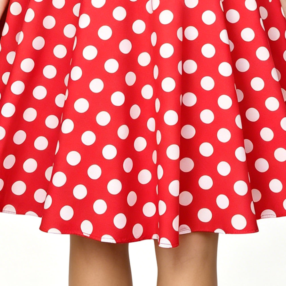 Red Polka Dot Halter Dress – 50s Rockabilly Pin-Up Style A-Line Dress with Waist Bow