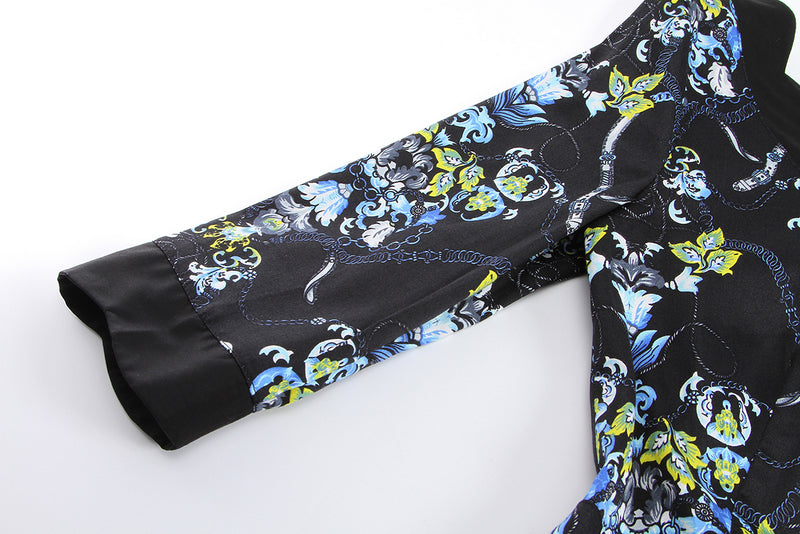 Customizable & Wholesale Vintage Floral Printed Scallop Neckline Midi Dress for Women, Elegant Party Cocktail Dress