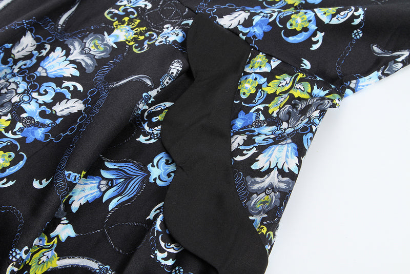 Customizable & Wholesale Vintage Floral Printed Scallop Neckline Midi Dress for Women, Elegant Party Cocktail Dress