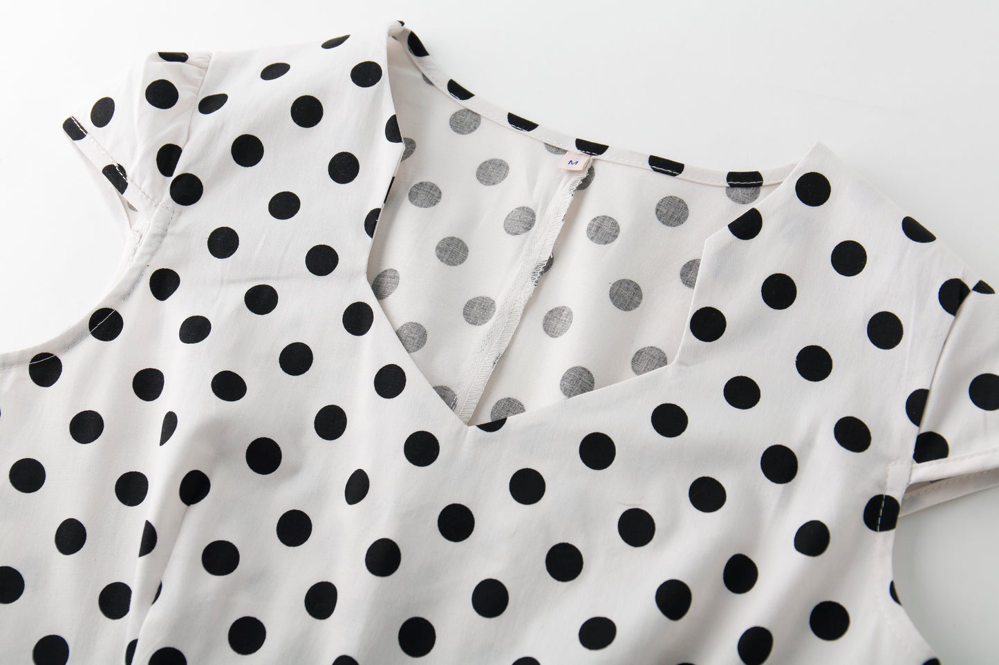 Women's Vintage Polka Dot V - Neck Cap Sleeve A - Line Swing Dress with Black Belt for Cocktail Party Evening Event