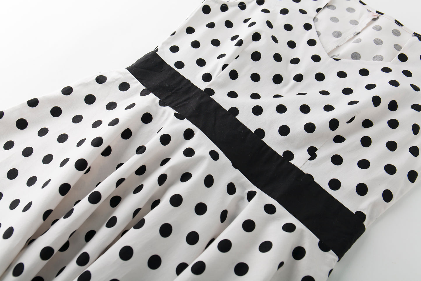 Women's Vintage Polka Dot V - Neck Cap Sleeve A - Line Swing Dress with Black Belt for Cocktail Party Evening Event