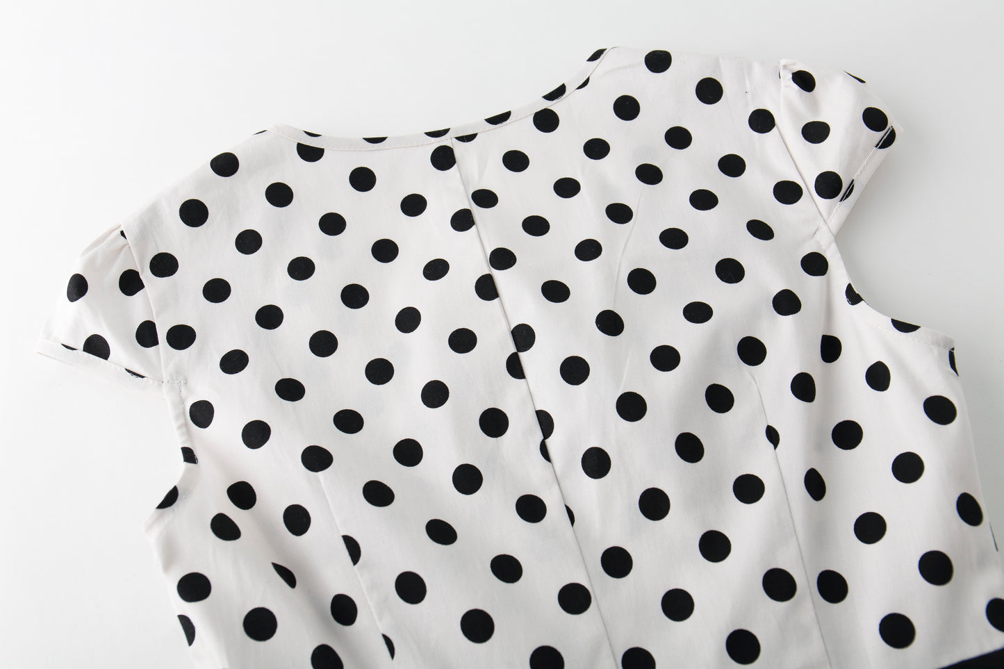 Women's Vintage Polka Dot V - Neck Cap Sleeve A - Line Swing Dress with Black Belt for Cocktail Party Evening Event