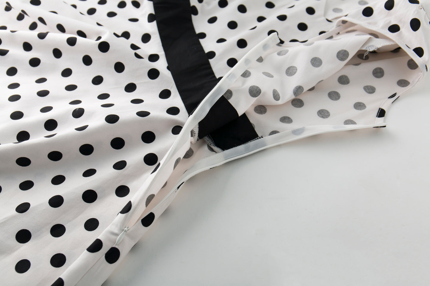 Women's Vintage Polka Dot V - Neck Cap Sleeve A - Line Swing Dress with Black Belt for Cocktail Party Evening Event