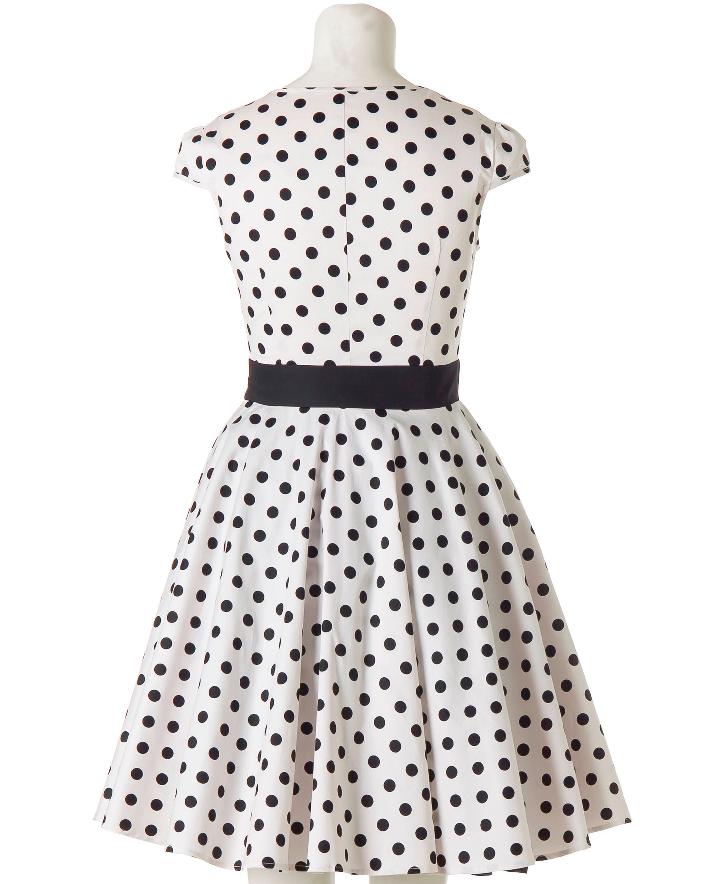 Women's Vintage Polka Dot V - Neck Cap Sleeve A - Line Swing Dress with Black Belt for Cocktail Party Evening Event