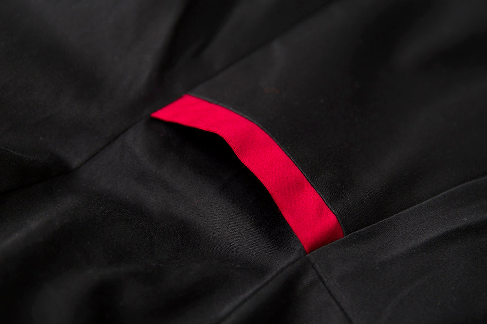 Vintage Contrast Collar Button Front Midi Dress - Women's Black & Red Short Sleeve A-Line Swing Dress