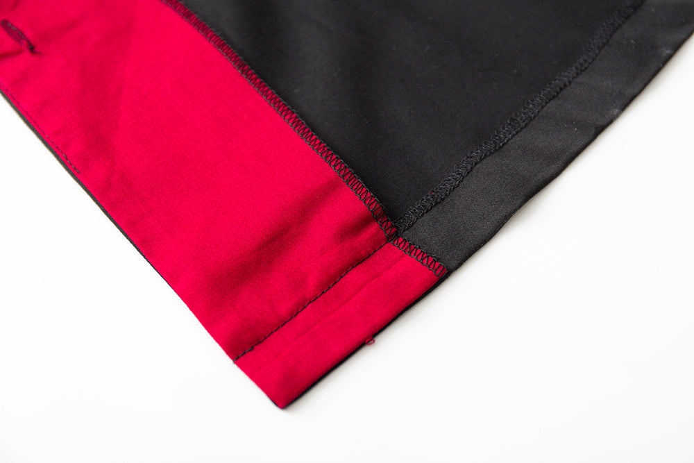 Vintage Contrast Collar Button Front Midi Dress - Women's Black & Red Short Sleeve A-Line Swing Dress
