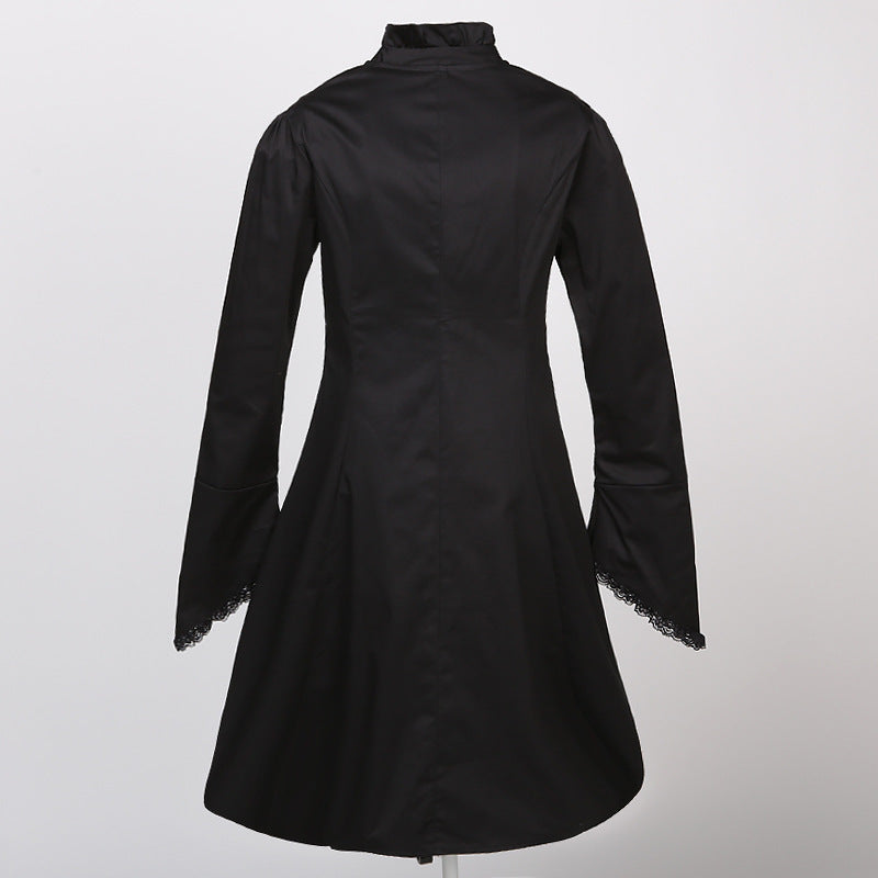 Women's Gothic Ruffle-Neck Button-Up Top: Embrace Dark Victorian-Inspired Elegance