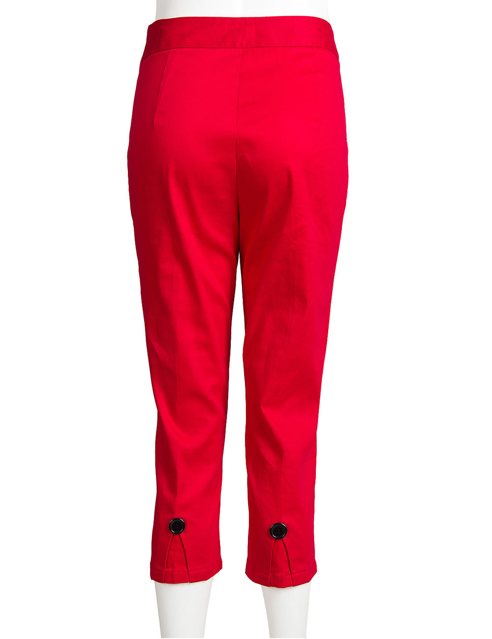 Scarlet Red High-Waist Ankle Pants with Button Hem | Slim Fit Stretch Trousers for Women - Effortless Chic for Daily & Office