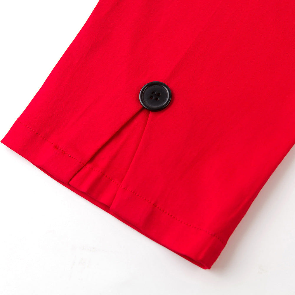 Scarlet Red High-Waist Ankle Pants with Button Hem | Slim Fit Stretch Trousers for Women - Effortless Chic for Daily & Office