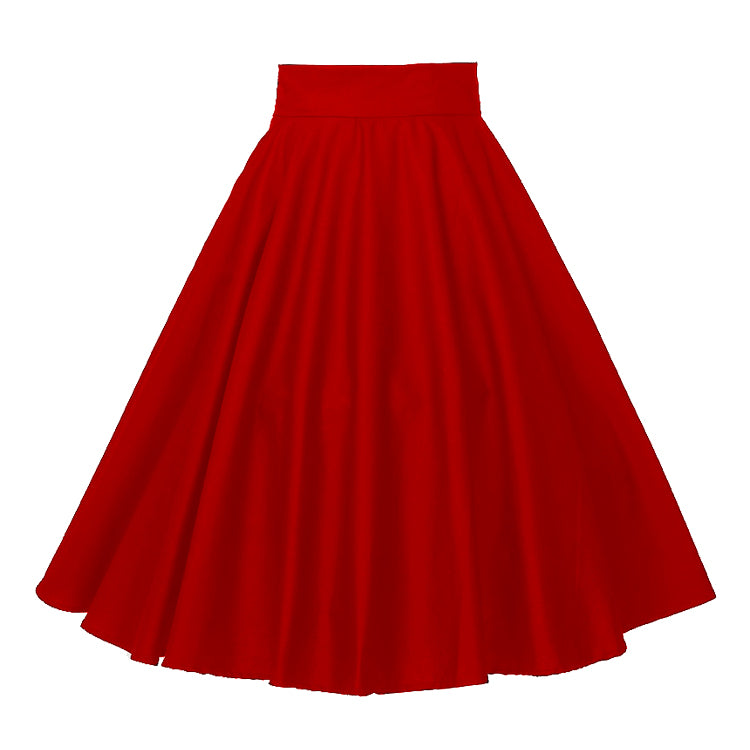 Retro Style Red High Waist A - Line Flared Half Skirt, Knee - Length, Fashionable for Women