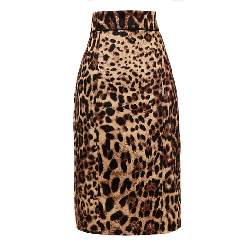 Vintage Leopard Print High Waisted Midi Skirt – Sexy Bodycon Office Pencil Skirt