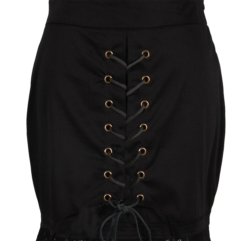 Black Lace Corset Midi Skirt | Gothic Steampunk Asymmetrical Lace Skirt for Women
