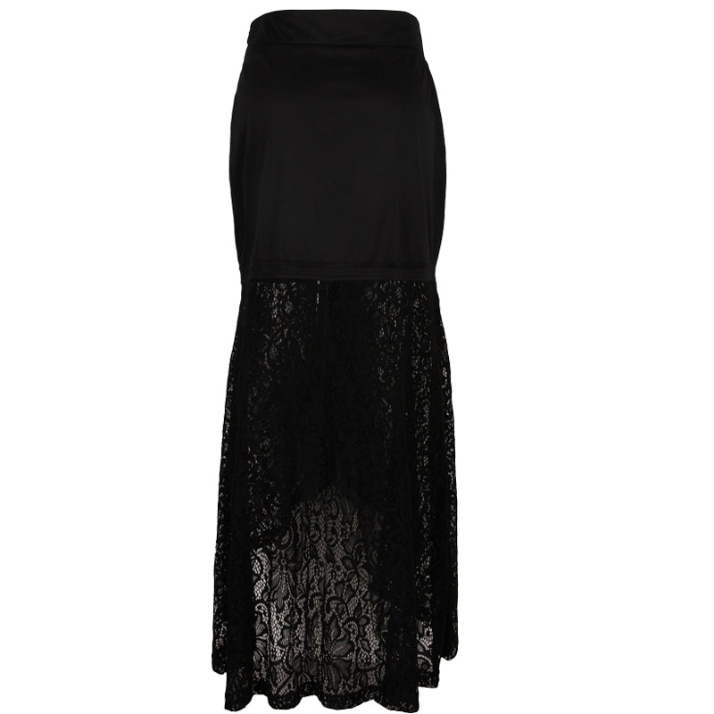 Black Lace Corset Midi Skirt | Gothic Steampunk Asymmetrical Lace Skirt for Women