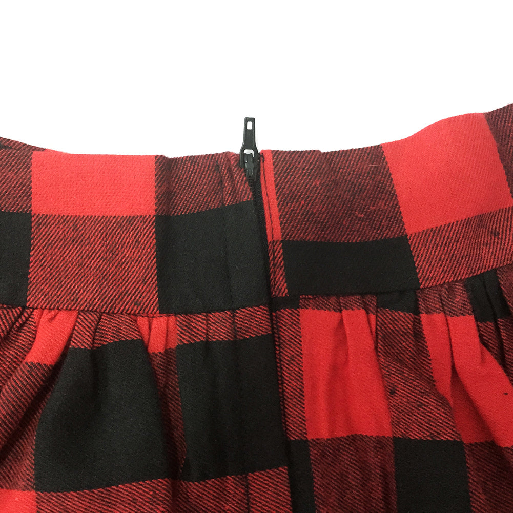 Vintage Plaid Flannel Midi Skirt for Women - Red & Black High - Waisted A - Line Swing Skirt, Versatile & Flattering
