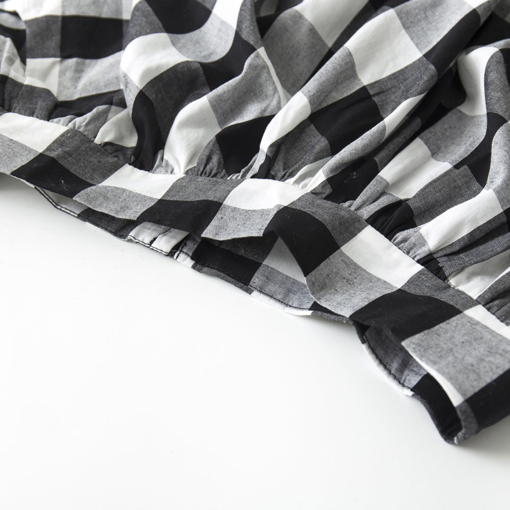 Women's Black White Plaid High Waist Flared Midi Skirt - Vintage Checkered A - Line Pleated Midi Skirt for Casual & Party